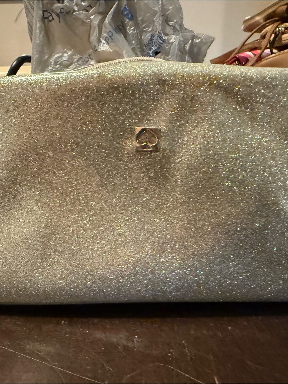 kate spade Silver Glitter Cosmetic Pouch